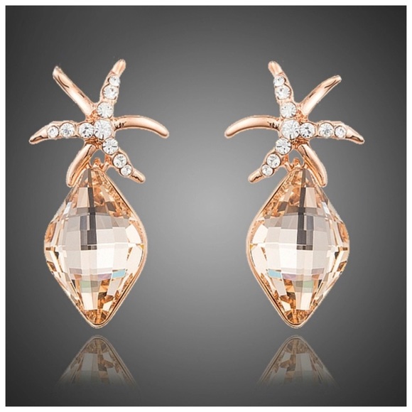 Jewelry - Swarovski Crystals Gold Starfish Earrings